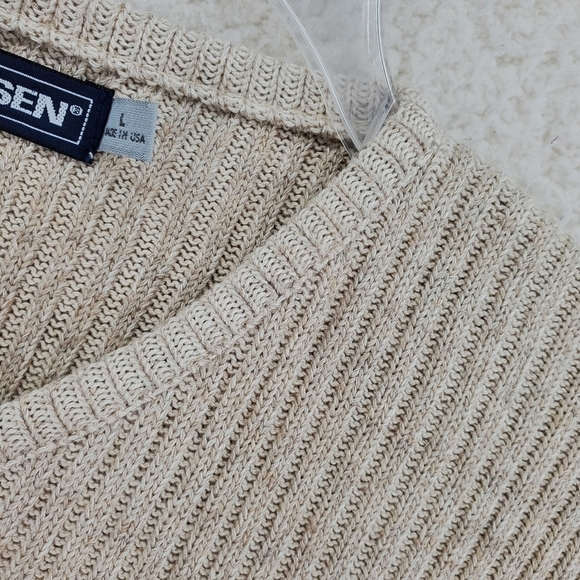 Vtg 90s Van Heusen Vest Dad Pullover Beige Blue Striped Linen Cotton Men L NWT - Picture 9 of 15